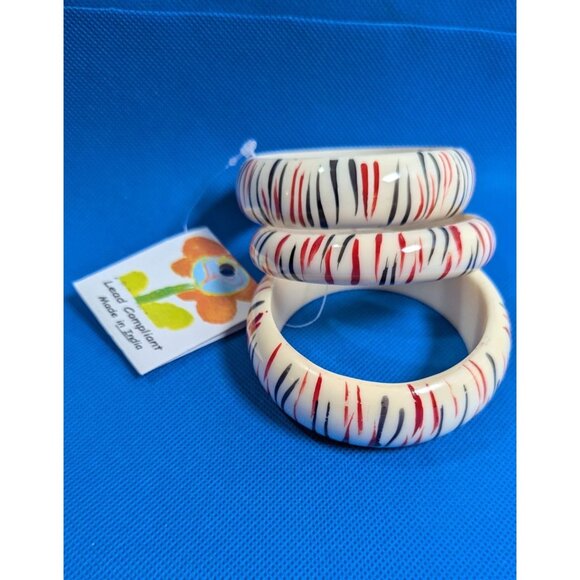 Anika Collection Resin Bangles With Red & Black Stripes set of 3 New bracelet - Picture 2 of 4